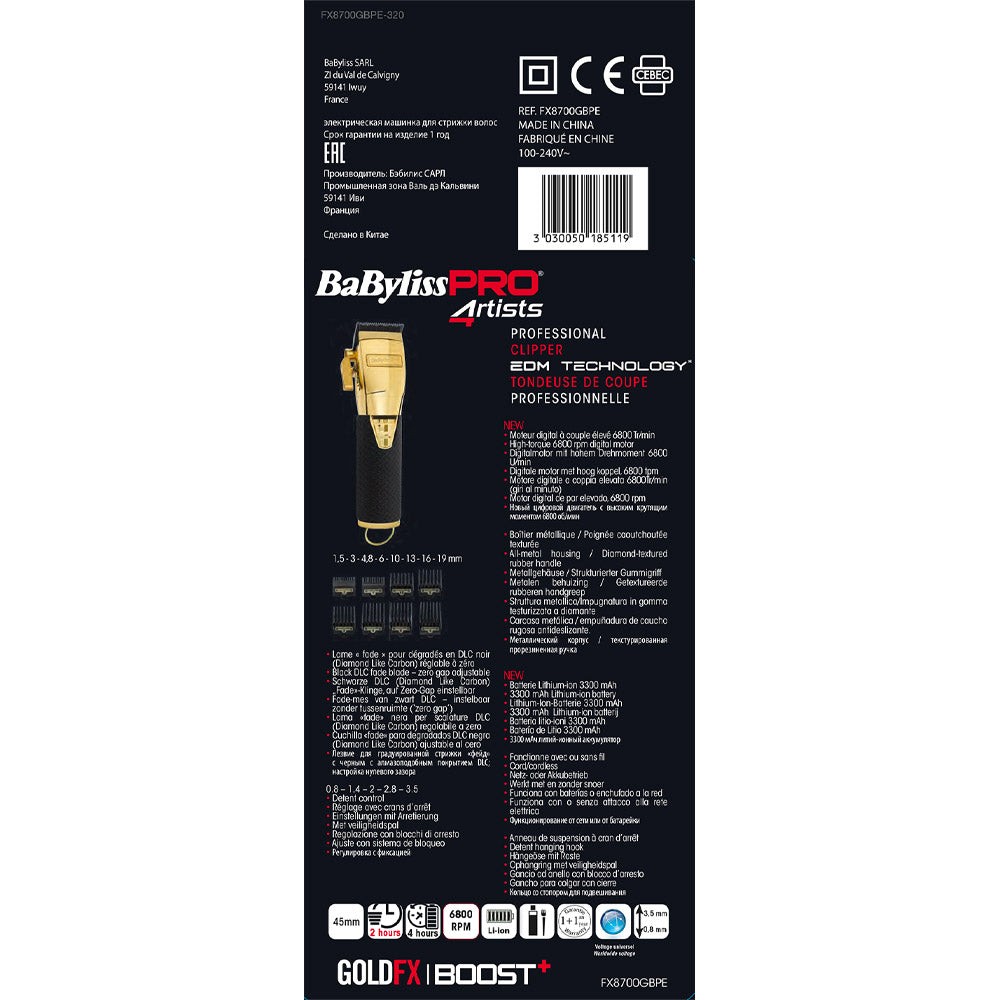 Babyliss Pro 4Artist Boost+ Clipper Gold FX8700GBPE - tagliacapelli professionale [all]