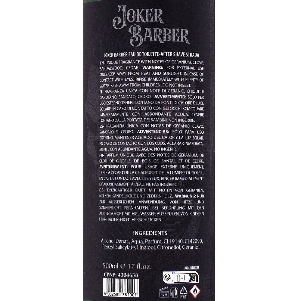 Joker Barber Eau de Toilette After Shave Strada 500ml - dopobarba profumato