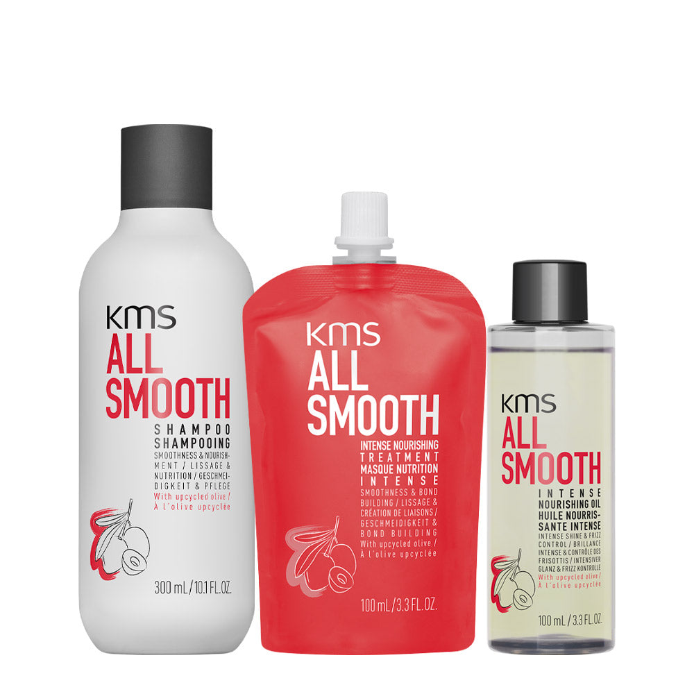 KMS All Smooth Shampoo 300ml  Intense Nourishing Treatment 100ml  Intense Nourishing Oil 100ml