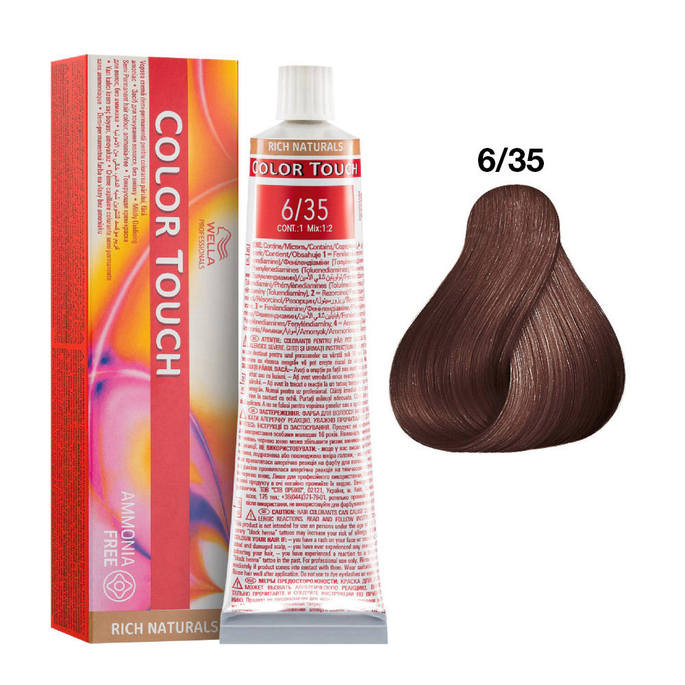 6/35 Rubio Oscuro Dorado Marrón Wella Color Touch Rich Naturals sin amoníaco 60ml