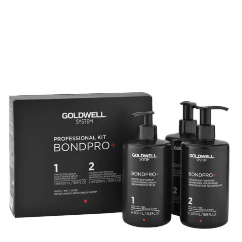 Goldwell Bond Pro  Kit 3x500ml (1 Protect. Serum   2 Nourishing Fortif.) - kit para fortalecer el cabello dañado