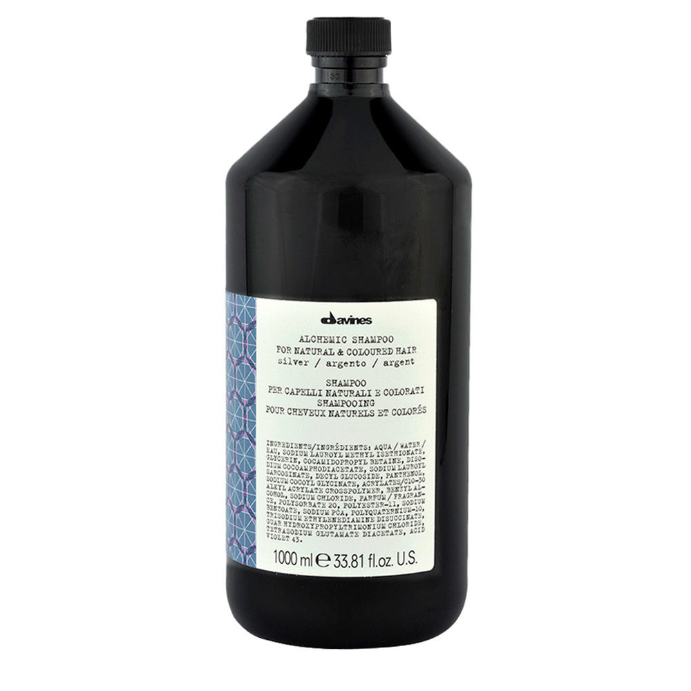 Davines Alchemic Shampoo Silver 1000ml - champú intensificador de reflejos cabello rubio platino y gris