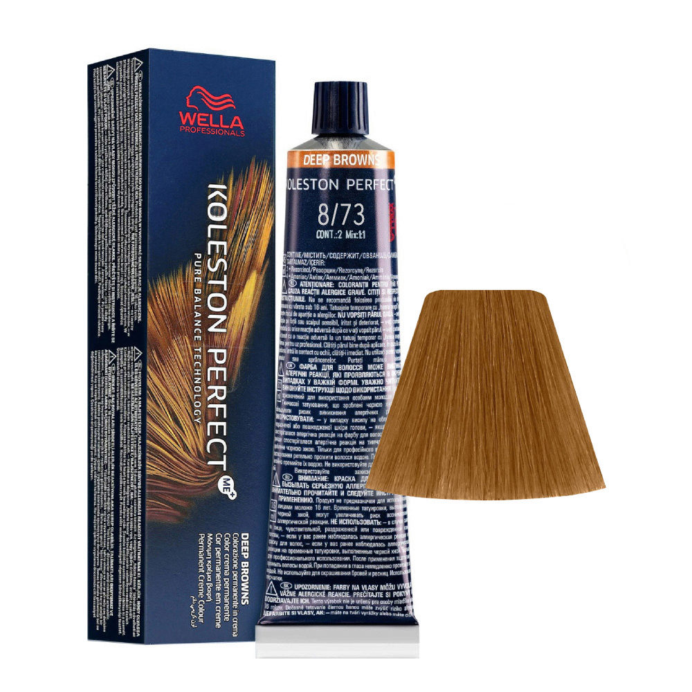 Wella Koleston Perfect Me+ Deep Browns 8/73 Rubio Claro Arena Dorado 60ml - coloración permanente