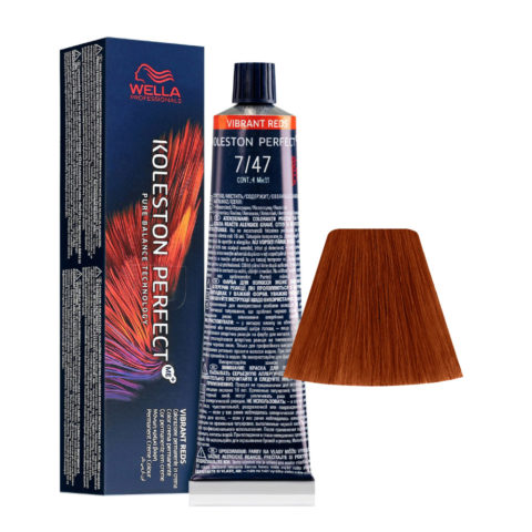 Wella Koleston Perfect Me+ Vibrant Reds 7/47 Rubio Medio Arena Cobrizo 60ml - coloración permanente