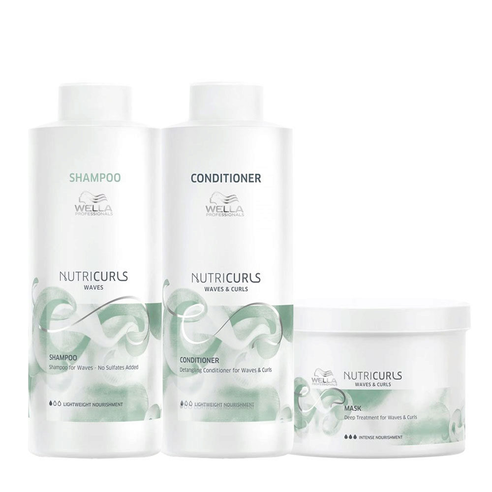 Wella Nutricurls Waves Champú 1000ml Acondicionador 1000ml Mascarilla 500ml