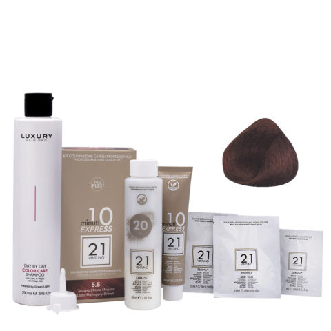 Kit Coloracion 5.5 Castaño Claro Caoba + Shampoo 250ml