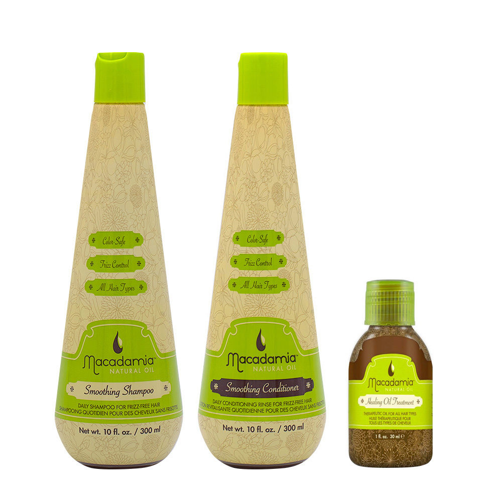 Macadamia Frizzy Hair Kit Champú 300ml Acondicionador 300ml Aceite de argán 27ml