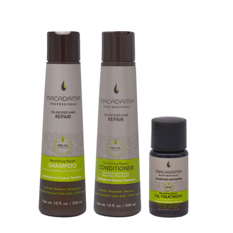 Macadamia Pelo Dañado Champù 300ml Acondicionador 300ml Aceite Hidratante 10ml