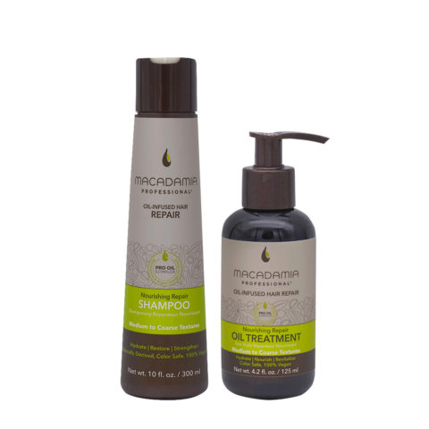 Macadamia Set Pelo Dañado Champù 300ml Y Aceite Hidratante 125ml