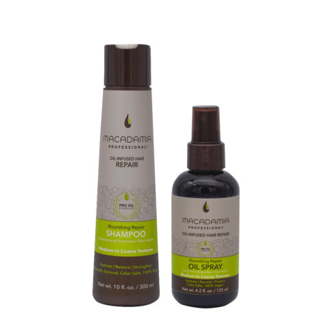 Macadamia Set Pelo Dañado champù 300ml Y Aceite Spray Hidratante 125ml