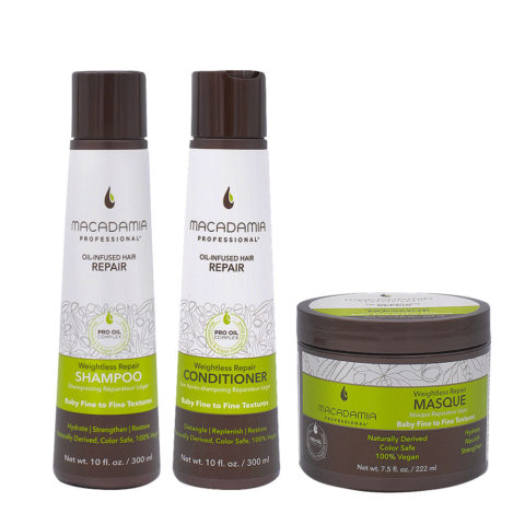 Macadamia Set Cabello Dañado y Fino Champú 300ml y Acondicionador 300ml Mascarilla 222ml