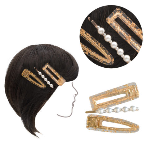 VIAHERMADA Set de tres clips en Metal Dorado y Cuentas de 6cm