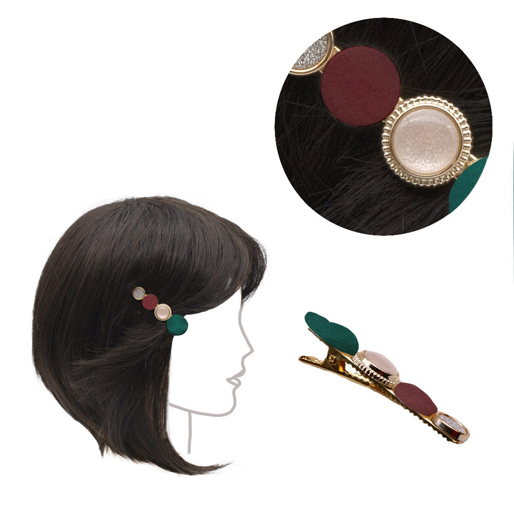 VIAHERMADA Pinza cabello de metal con adornos en Verde y Burdeos 6cm