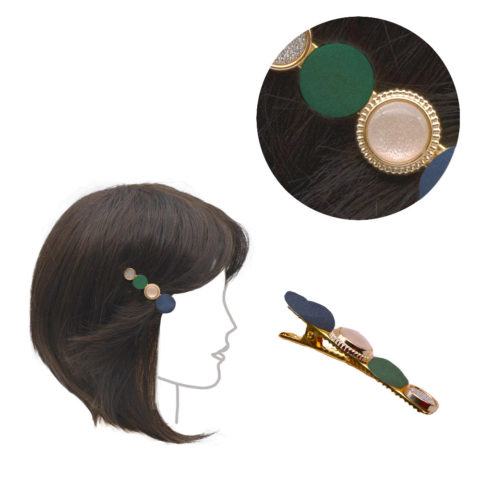 VIAHERMADA Pinza para el pelo metálica con adornos Azules y Verdes 6cm