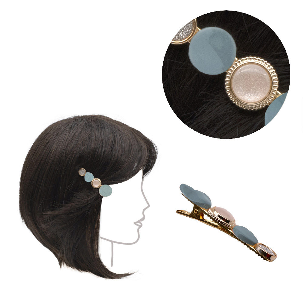 VIAHERMADA Pinza cabello de metal con decoraciones  azul claro 6cm