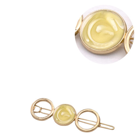 VIAHERMADA Pinza para el pelo de metal dorado con círculo amarillo 6,5 cm