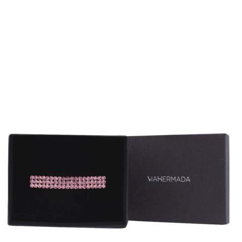 VIAHERMADA Pinza para el pelo Matic con 3 filas de cristales rosas