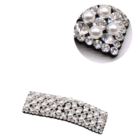 VIAHERMADA Pinza de pelo Clic Clac rectangular con strass y perlas