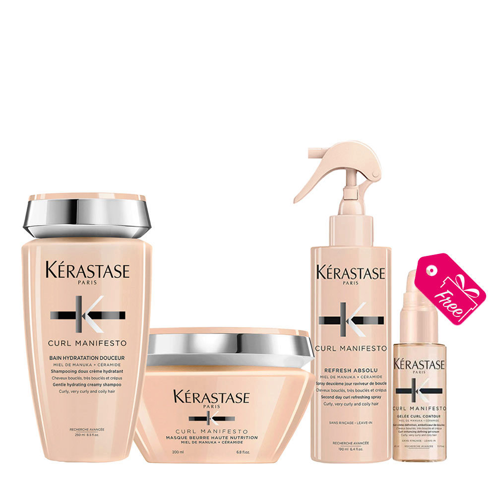 Kerastase Curl Manifesto Bain Hydratation Douceur 250ml Masque 200ml Refresh Absolu 190ml Gelée Curl 45ml de regalo