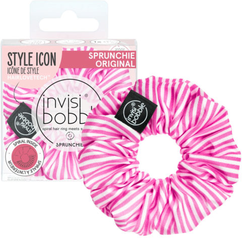 Invisibobble Sprunchie Stripes Up - Goma para el pelo a rayas fucsia y blanca