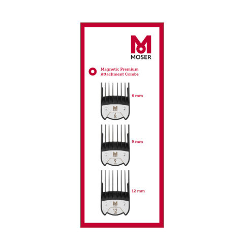 Moser Box Magnetic Premium -  paquete de 3 peines magnéticos 6/9/12 mm