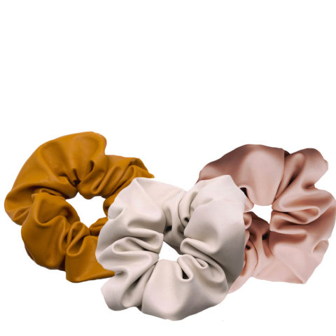 Set de 3 Scrunchy en Ecopiel Ocre + Rosa Antiguo + Crema