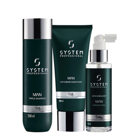 System Professional Man Triple Shampoo 250ml Hair & Beard Conditioner 200ml Intensive Tonic 100ml