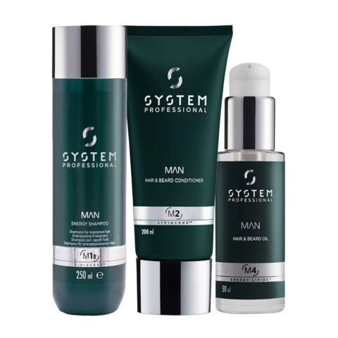 System Professional Man Energy Shampoo 250ml Hair & Beard Conditioner 200ml Hair & Beard Oil 50ml
