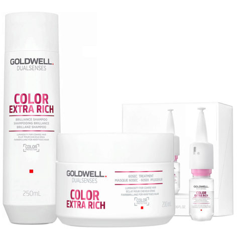 Goldwell Dualsenses Color Extra Rich Brilliance Champù 250ml Mascara 200ml Suero 12x18ml cabellos teñido grueso