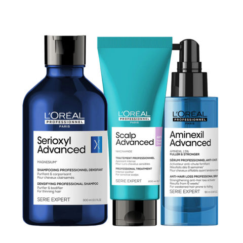 L'Oreal Professionnel Serioxyl Advanced Shampoo300ml Anti-Discomfort Soother200ml Aminexil Advanced Serum90ml