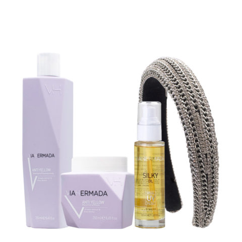 VIAHERMADA Anti-Yellow Shampoo 250ml Mask 250ml Silky Oil 50ml + Diadema redondeada de regalo