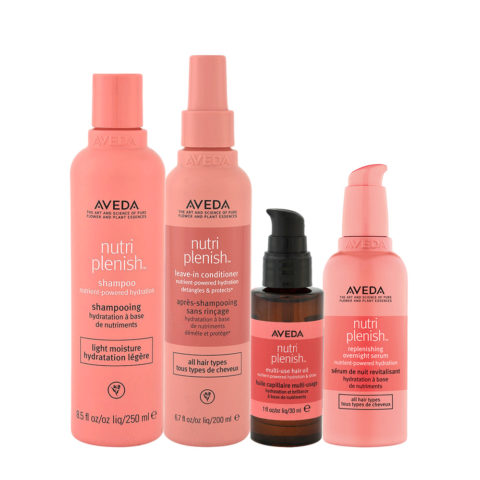 Aveda Nutri Plenish Light Moisture Shampoo 250ml Leave In Conditioner Spray 200ml Oil 30ml Serum 100ml