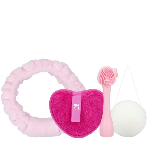 Skin Care Headband Pink Makeup Remover Pads Pink 3 pz Face Brush Pink Konjac Sponge White