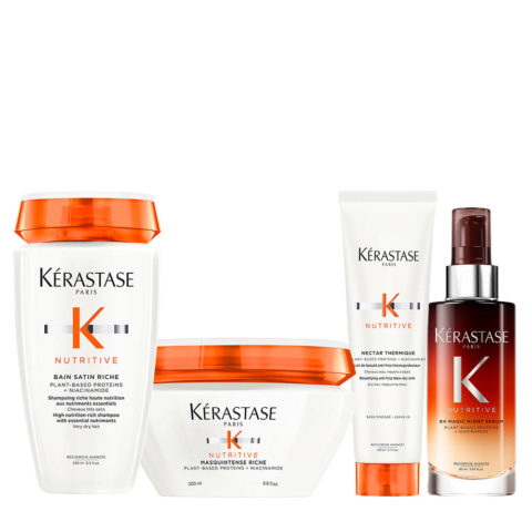 Nutritive Bain Satin Riche 250ml  Masque Intense Riche 200ml Nectar Thermique 150ml  8h Magic Night Serum 90ml