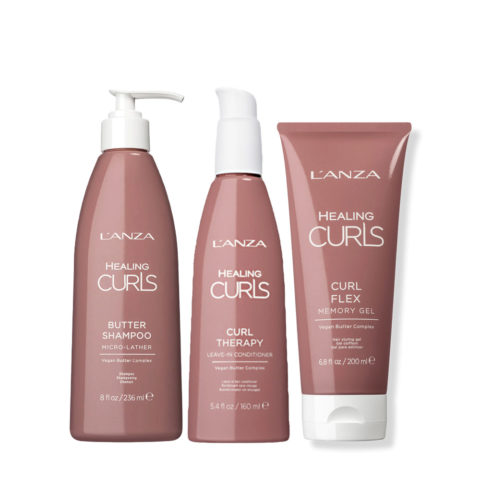 L' Anza Healing Curls Butter Shampoo 236ml Leave In Conditioner 160ml Gel 177ml
