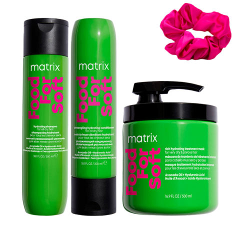 Matrix Haircare Food For Soft Shampoo 300ml Conditioner 300ml Mask 500ml + InstaCure Scrunch de regalo