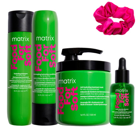 Matrix Haircare Food For Soft Shampoo 300ml Conditioner 300ml Mask 500ml Oil 50ml + InstaCure Scrunch de regalo