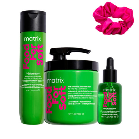 Matrix Haircare Food For Soft Shampoo 300ml Mask 500ml Oil 50ml + InstaCure Scrunch de regalo