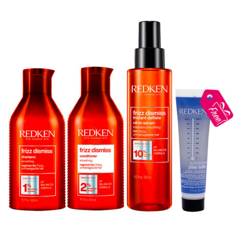 Redken Frizz Dismiss Shampoo 300ml Conditioner 300ml Serum 125ml + Extreme Mini Play Safe 30ml GRATIS