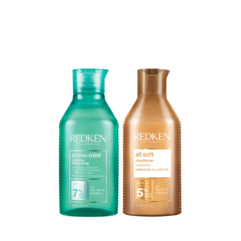 Redken Amino Mint Shampoo 300ml All Soft Conditioner 300ml - tratamiento purificante e hidratante