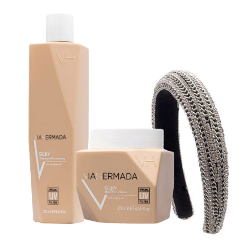 Silky Shampoo 250ml Mask 250ml + Diadema Redondeada Con Cadenas y Pedrería Gratis