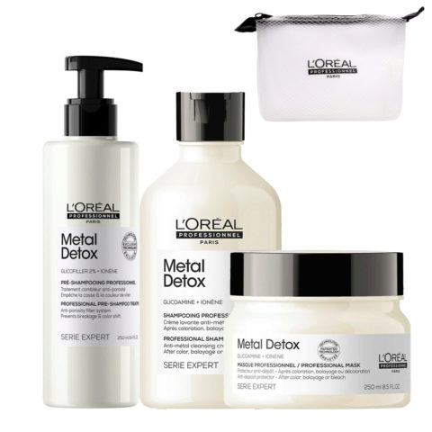 L'Oréal Professionnel Paris Serie Expert Metal Detox Pre- Shampoo 250ml Shampoo 300ml Mask 250ml+ Bolsita de REGALO