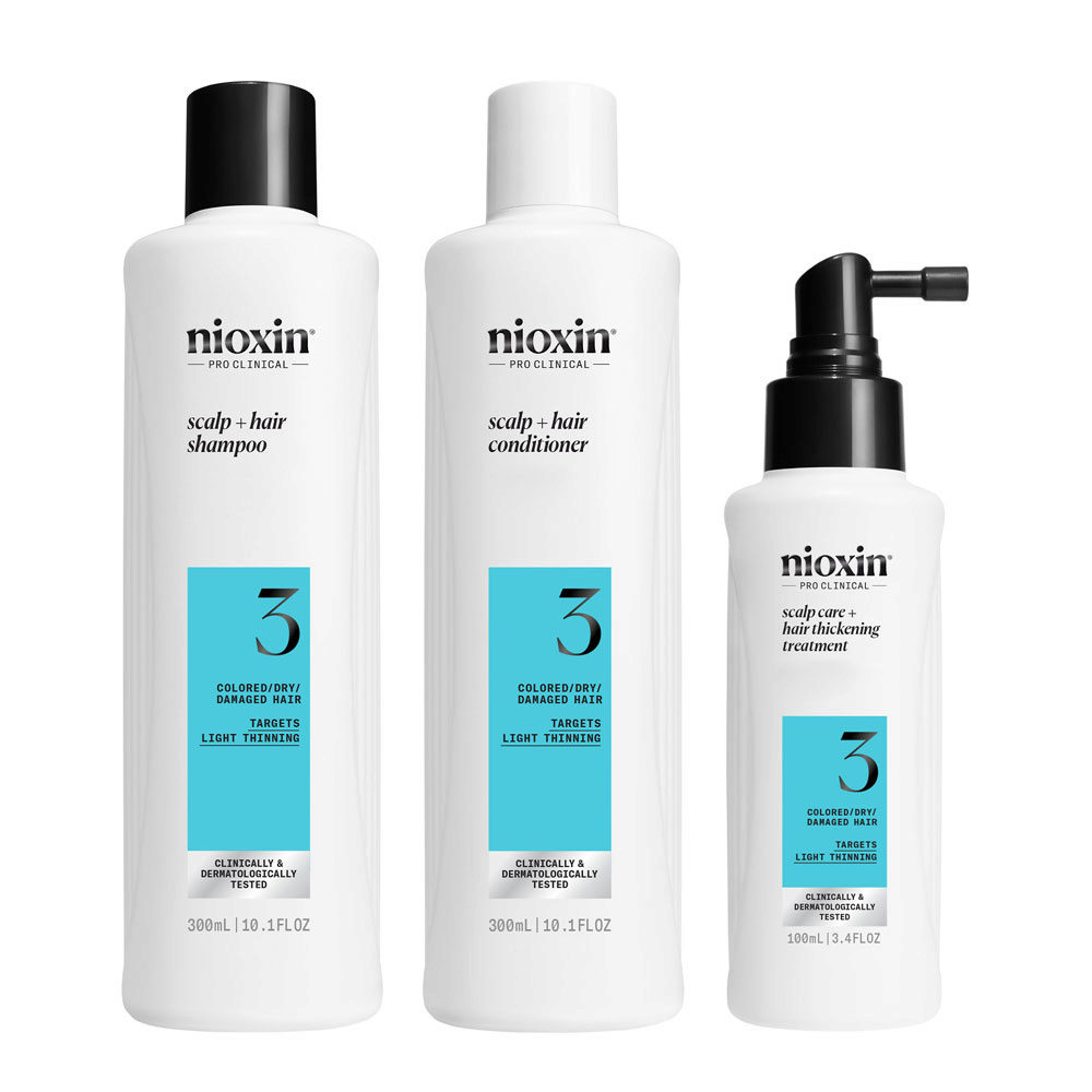Nioxin Sistema 3 Kit Trifasico Shampoo 300ml Conditioner 300ml Treatment 100ml - kit prevención caída del cabello dañado