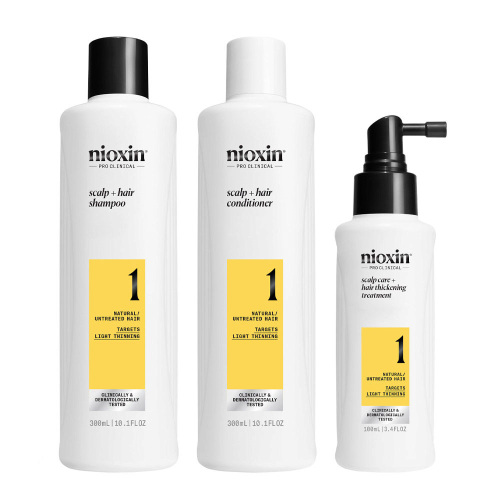 Nioxin Sistema 1 Kit Trifasico Shampoo 300ml Conditioner 300ml Treatment 100ml  - kit debilitamiento leve