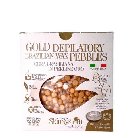 SkinSystem Gold Depilatory Brazilian Waz Pebbles Kit for Stove - kit calentador cera