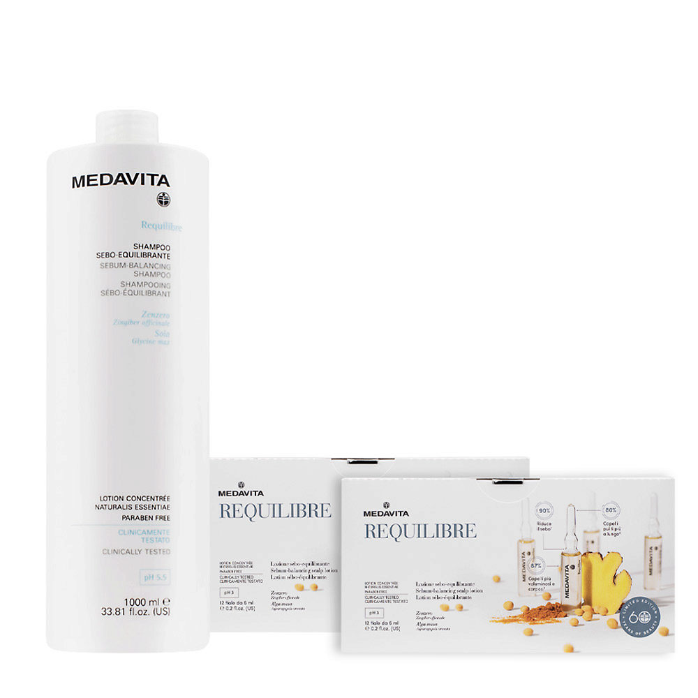 Medavita Requilibre Champú Equilibrador De Sebo 1000ml Y Viales 12x6ml 2 Paquetes