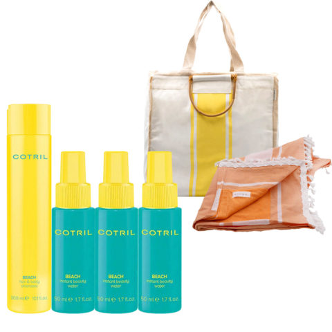 Beach Hair & Body Shampoo 300ml Beauty Water 50ml x3 + Bolsa de playa y Toalla étnica DE REGALO