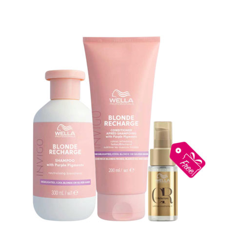 Wella Invigo Blonde Recharge Cool Neutralizing Shampoo 300ml Conditioner 200ml + Reflections Luminous Oil 30ml GRATIS