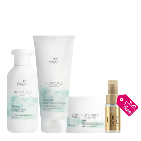 Wella Nutricurls Shampoo For Waves 250ml Conditioner 200ml Mask 150ml + Oil Reflections Luminous Oil 30ml GRATIS